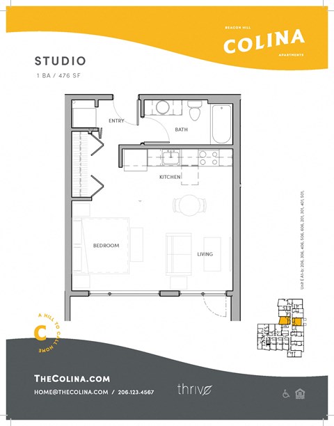 Floor plan for studio, 1 bath, 545 sqft
